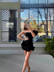 Lrregular Ruffled Flower Bud Waist Dress