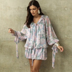 French long-sleeved tie-dress suit