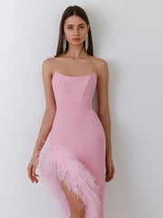 Strapless Feather Party Dress