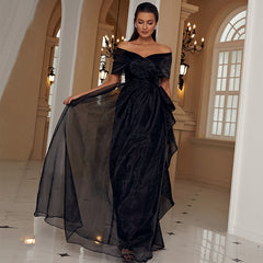 Off-the-Shoulder with Ruffle Trim Split at Thigh Casual Dresses