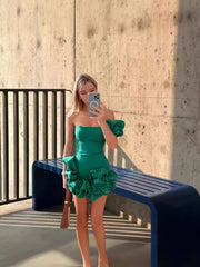 Lrregular Ruffled Flower Bud Waist Dress