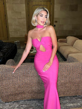 Elegant Choker Bow Trim Strapless Evening Maxi Dress