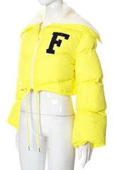 Feminism Cropped Puffer Jacket - Yellow