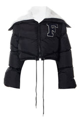 Feminism Cropped Puffer Jacket - Black