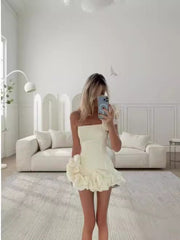 Lrregular Ruffled Flower Bud Waist Dress