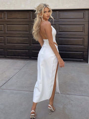 Halter Neck Deep V High slit Bandage Dress