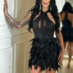 Sequined Hip-Hugging Mini Evening Dress