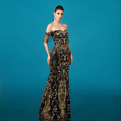 One-neck tassel banquet sequined fishtail evening dress