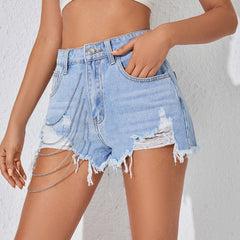 TITANIA MOONSTONE PEARL CHAIN DENIM SHORT