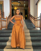 High waist pleated slim fit long dress