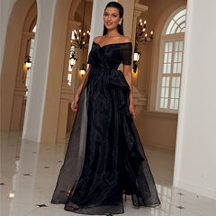 Off-the-Shoulder with Ruffle Trim Split at Thigh Casual Dresses