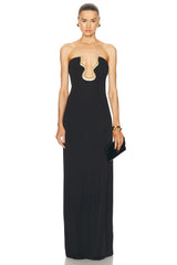 Black strapless deep V metal banquet party dress