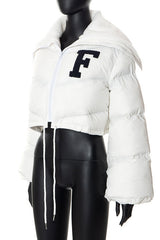 Feminism Cropped Puffer Jacket - White