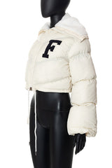 Feminism Cropped Puffer Jacket - Apricot