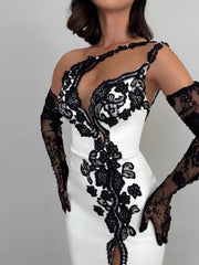 Black lace long leg revealing dress sexy party dress
