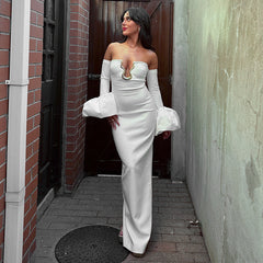 Metal V-neck tube top dress with flared sleeves