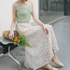 Floral Print Chiffon High Waist Skirt