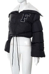 Feminism Cropped Puffer Jacket - Black
