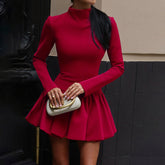 irregular hem high collar dress