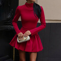 irregular hem high collar dress
