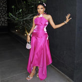 Halter neck sleeveless 3D flower low waist slim dress