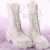 White Lace-up Boots Cosplay Platform Shoes
