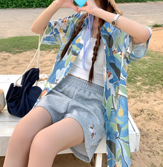 Cat Fish Embroidery Shorts