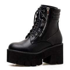 Ankle Boots For Motorcycle Boots Chunky Heels Casual Lacing Round Toe