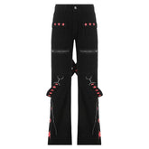 Punk Y2k Grunge Black and Pink Low Waist Denim Pants