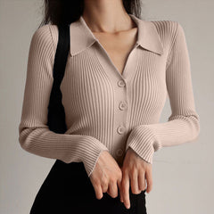 Lapel Slim Slimming Tops V Neck Knit Cardigan