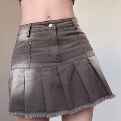 Ruffle Short Mini Denim Tassel High Waist Preppy Denim Skirt