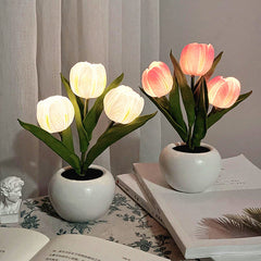 Led Simulation Tulip Night Light with Vase Table Lights