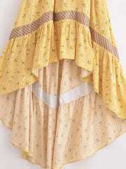 Elowen High-Low Boho Midi Dress in Golden Blossom