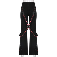Punk Y2k Grunge Black and Pink Low Waist Denim Pants
