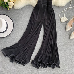 High Elastic Waisted Black Wide Leg Flowy Pants