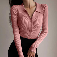 Lapel Slim Slimming Tops V Neck Knit Cardigan