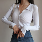 Lapel Slim Slimming Tops V Neck Knit Cardigan