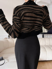 Jackets Vintage Leopard Cardigan Zebra Pattern V neck Mohair Knitwear