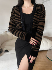 Jackets Vintage Leopard Cardigan Zebra Pattern V neck Mohair Knitwear