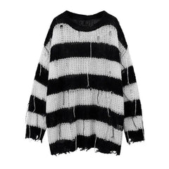 Y2K Black Grunge Tassel Cutout Sweater