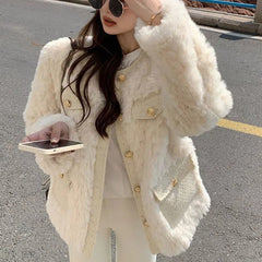 Winter's Tweed Jacket Sherpa Faux Fur Stylish Jacket Blazer Coat