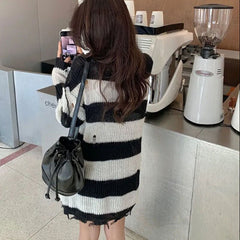 Y2K Black Grunge Tassel Cutout Sweater