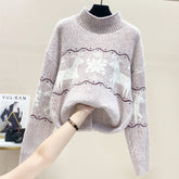 Christmas Cute Deer & Snowflake Half Turtleneck Sweater