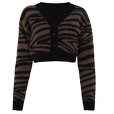 Jackets Vintage Leopard Cardigan Zebra Pattern V neck Mohair Knitwear