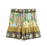 Cyra Boho High-Waist Shorts �Emerald Plume