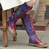 Purple & Burgundy Patchwork Lace-Up Leather Cowboy Boot