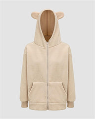 Bear Ear Fuzzy Zip Up Hooded Jacket