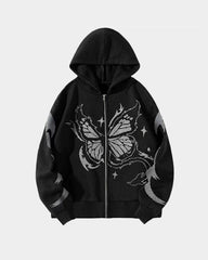 Y2K Matrix Butterfly Print Hoodie