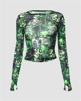 Horrific Skulls Halloween Mesh Top