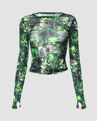 Horrific Skulls Halloween Mesh Top